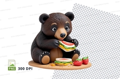 Cute brown teddy bear eating watermelon clipart png Product Image 1