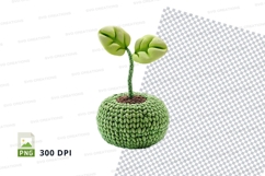 Green crochet plant pot with sprouting leaves clipart png Product Image 1