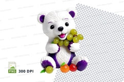 Cute purple bear holding colorful fruits clipart png Product Image 1