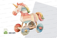 Colorful wooden unicorn toy clipart PNG high resolution Product Image 1