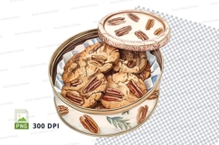 Pecan cookies in decorative tin can clipart PNG Product Image 1