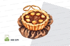 Chocolate cake basket clipart golden bow dessert PNG Product Image 1