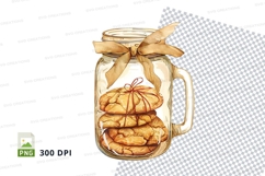 Golden cookies in glass jar with ribbon clipart PNG Product Image 1