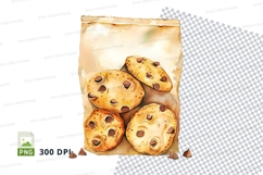 Chocolate chip cookies in paper bag clipart PNG transparent Product Image 1