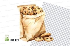 Chocolate chip cookies in paper bag clipart PNG transparent Product Image 1