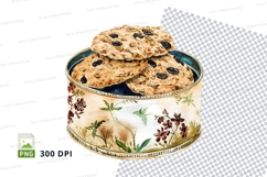 Homemade oatmeal raisin cookies in floral tin can clipart pn Product Image 1