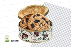 Homemade oatmeal raisin cookies in floral tin box clipart pn Product Image 1