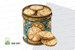 Vintage cookie tin with biscuits on checkered cloth clipart Product Image 1