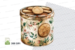 Vintage cookie tin with floral design and cookies on checker Product Image 1