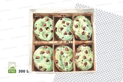 Green matcha cookies in wooden box clipart png Product Image 1