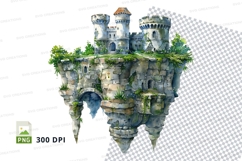 Floating castle fantasy clipart isolated on white 300 DPI PN Product Image 1