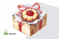 Christmas gift box with donut and candy cane bow clipart Product Image 1