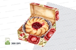 Handmade floral gift box with pastries clipart png Product Image 1