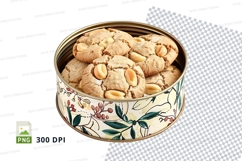Almond cookies in floral tin can container clipart png Product Image 1
