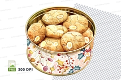 Golden cookies in floral tin can clipart PNG transparent Product Image 1