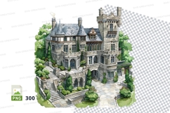 Victorian mansion clipart png isolated luxury estate illustr Product Image 1