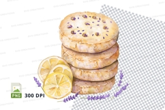 Stacked pancakes lemon lavender clipart transparent PNG Product Image 1