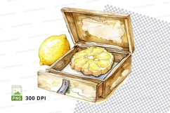 Wooden box with lemon and pomelo clipart illustration Product Image 1