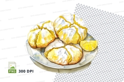 Lemon cheesecake bites on glass plate clipart png Product Image 1