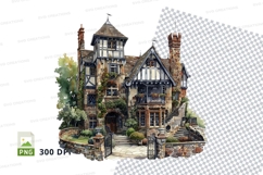 Haunted Victorian mansion clipart isolated on white backgrou Product Image 1