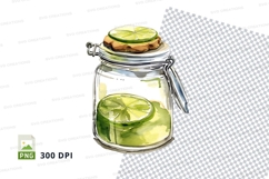 Fresh lime water in glass jar with checkered cloth clipart p Product Image 1
