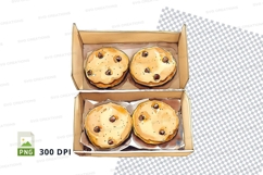 Fresh baked muffins in wooden box clipart png transparent Product Image 1