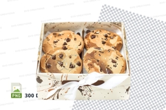 Chocolate chip cookies in rustic wooden box clipart png Product Image 1