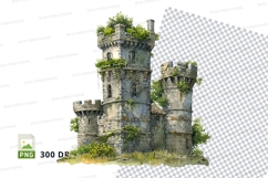 Ancient stone tower ruins with greenery isolated clipart png Product Image 1