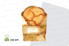 Golden baked bread loaf in paper gift box clipart png Product Image 1