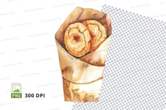 Pink donut clipart in paper bag isolated transparent PNG Product Image 1