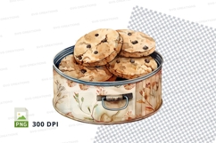 Fresh chocolate chip cookies in floral tin canister clipart Product Image 1