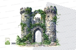 Ancient stone archway ruins with ivy clipart png Product Image 1