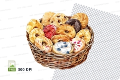 Colorful donuts basket clipart transparent PNG high detail Product Image 1