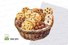 Fresh chocolate chip cookies basket clipart PNG high resolut Product Image 1