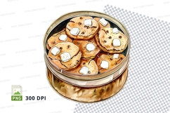 Golden walnut cookies in tin can clipart PNG transparent Product Image 1