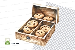 Fresh chocolate chip cookies wooden tray rustic kitchen clip Product Image 1