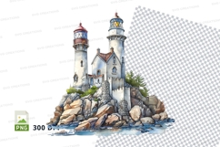 Lighthouse church clipart PNG coastal island vector illustra Product Image 1