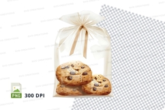 Chocolate chip cookies in gift bag clipart transparent PNG Product Image 1