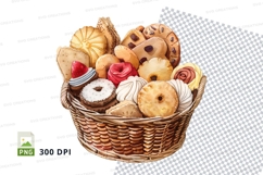 Colorful donuts basket clipart transparent PNG high detail Product Image 1