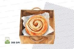 Cinnamon roll pastry clipart in wooden box baking dessert PN Product Image 1