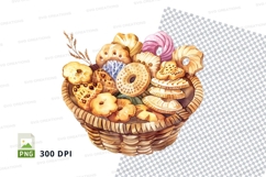 Colorful donuts basket clipart PNG high detail pastries Product Image 1