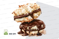 Stacked chocolate donuts with whipped cream and nuts clipart Product Image 1