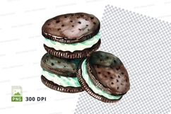 Stacked chocolate cookies with mint cream clipart png Product Image 1