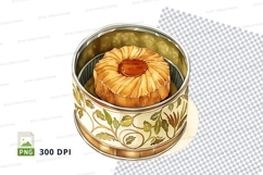 Golden baked cake in decorative tin clipart PNG Product Image 1