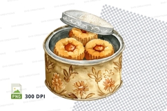 Fresh donuts in floral tin container clipart png Product Image 1
