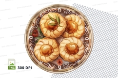 Golden glazed donuts in glass tray clipart png Product Image 1