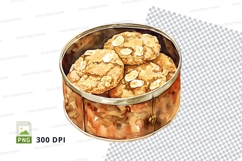 Golden almond cookies in tin can clipart transparent PNG Product Image 1