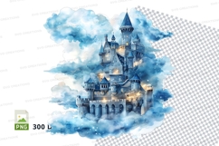 Fantasy castle clipart watercolor illustration night sky clo Product Image 1