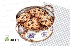 Chocolate chip cookies in floral tin jar clipart png Product Image 1