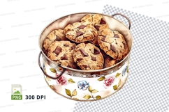 Fresh baked cookies in floral ceramic bowl clipart png Product Image 1